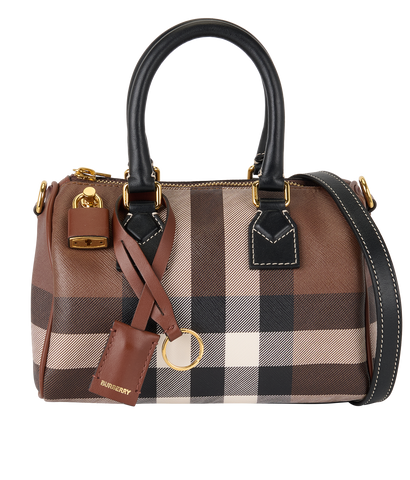 Check Mini Bowling Bag, &pound;350, Handbags, Brown, Canvas, Front view